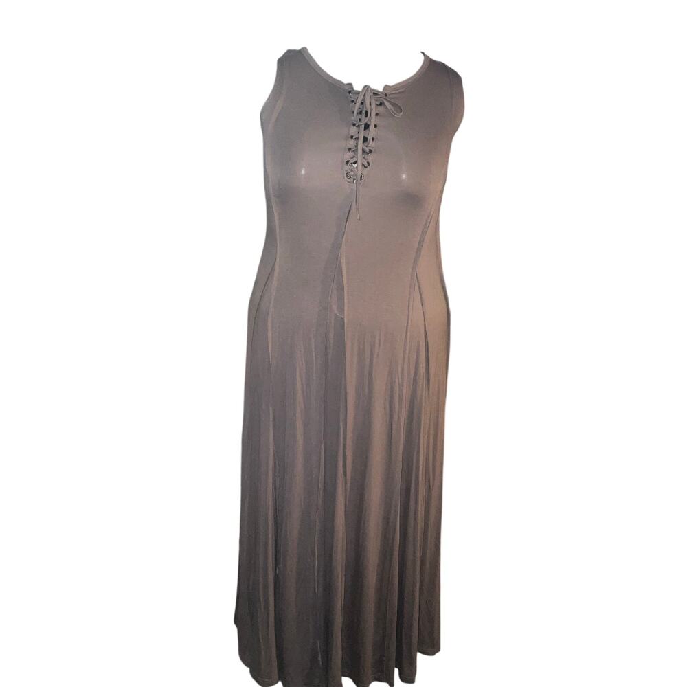 Easel Castlecore Lace Up Maxi Dress Mushroom Sleeveless Boho Stretch NWT M